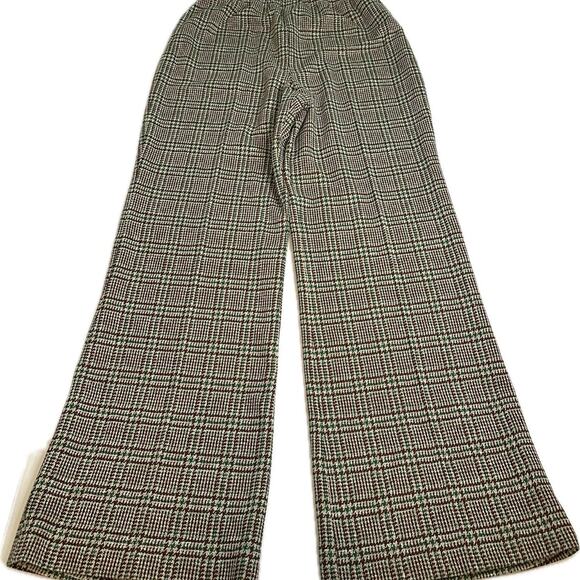 VTG Susan Thomas Women’s Pants M\L Houndstooth Plaid Brown Wide Leg Trousers - Picture 1 of 12